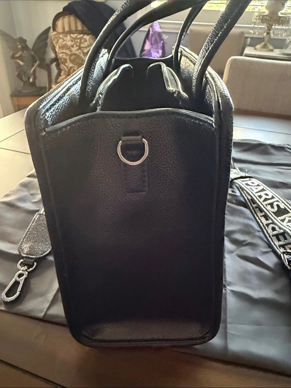 Karl Lagerfeld Black Crystal-Embellished Satchel with Branded Strap